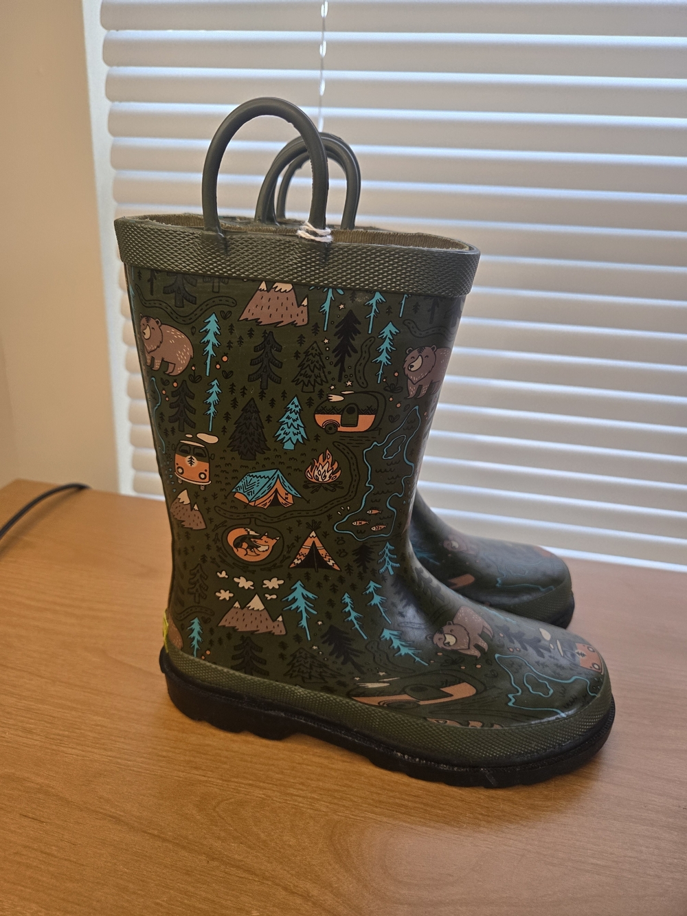 Kamik Kids Olive Green Camping Print Rain Boots